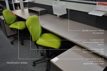 Mushroom Linear Desks with Boss30 Partitions