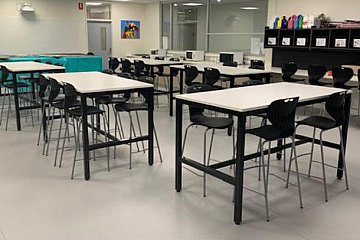 Grant High School, custom Element tables with black Mata stools