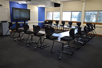 Marden Senior College, Mata padded cantilever chairs with custom Modulus flip tables