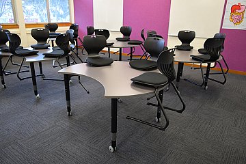 Marden Senior College, Mata padded cantilever chairs with custom Kinetic crescent tables