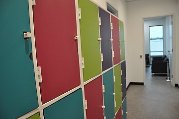 Hindmarsh Medical Centre, white steel frame lockers with Laminex coloured doors