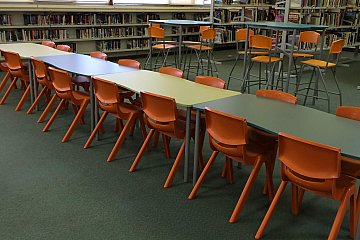 Edward John Eyre High School, custom Wave tables with tangelo student seating