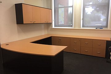 Black Forest Primary, custom Principals office with wall hung unit