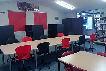 Playford International College, mobile Podz crescent tables in Olympia Red