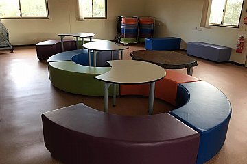 Trinity College Gawler, Podz Crescent and Geo ottomans with Podz Crescent tables and Lillypad floor cushions
