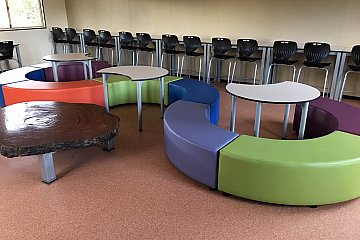 Trinity College Gawler, Podz Crescent and Geo ottomans with Podz Crescent tables and Lilypad floor cushions