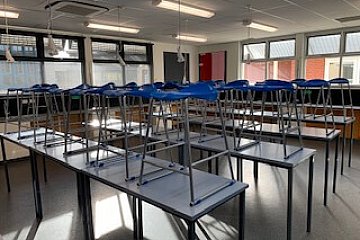 Victor Harbour High, custom Heavy Duty tables with blue Tract stools