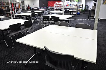 Charles Campbell College, Modulus flip tables with charcoal Adam chairs