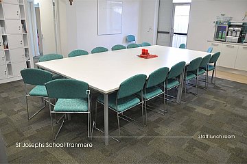 St. Josephs Tranmere, staff lunch room with fully welded custom frame and custom upholstered Lincoln chairs